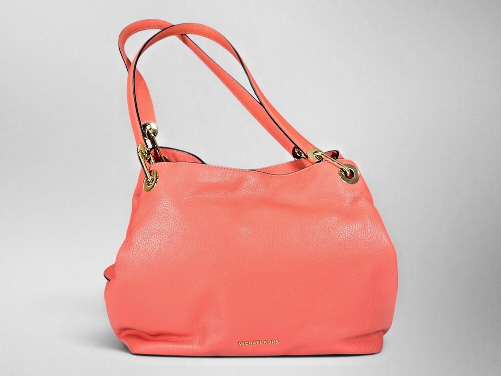 Michael Kors Raven Large Coral Pebbled Leather Shoulder Bag Tote NWOT Gold